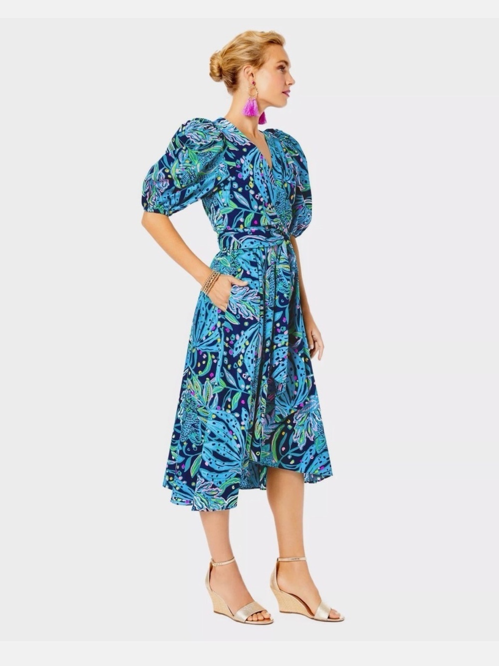 Lilly Pulitzer Juney Midi Dress size 0 Low Tide Navy Catty Purrsonality - Picture 7 of 7